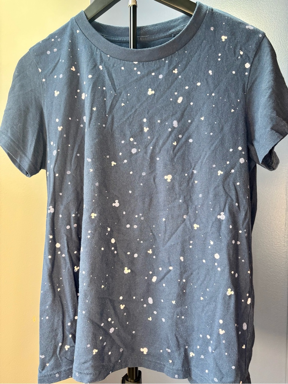 Disney Navy Blue Tee with White Splatter Mickey Accents